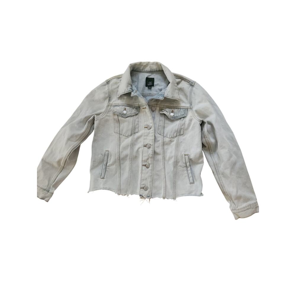 Wild Fable Cropped Denim Jacket Womens Small Raw Hem Light Wash Distressed